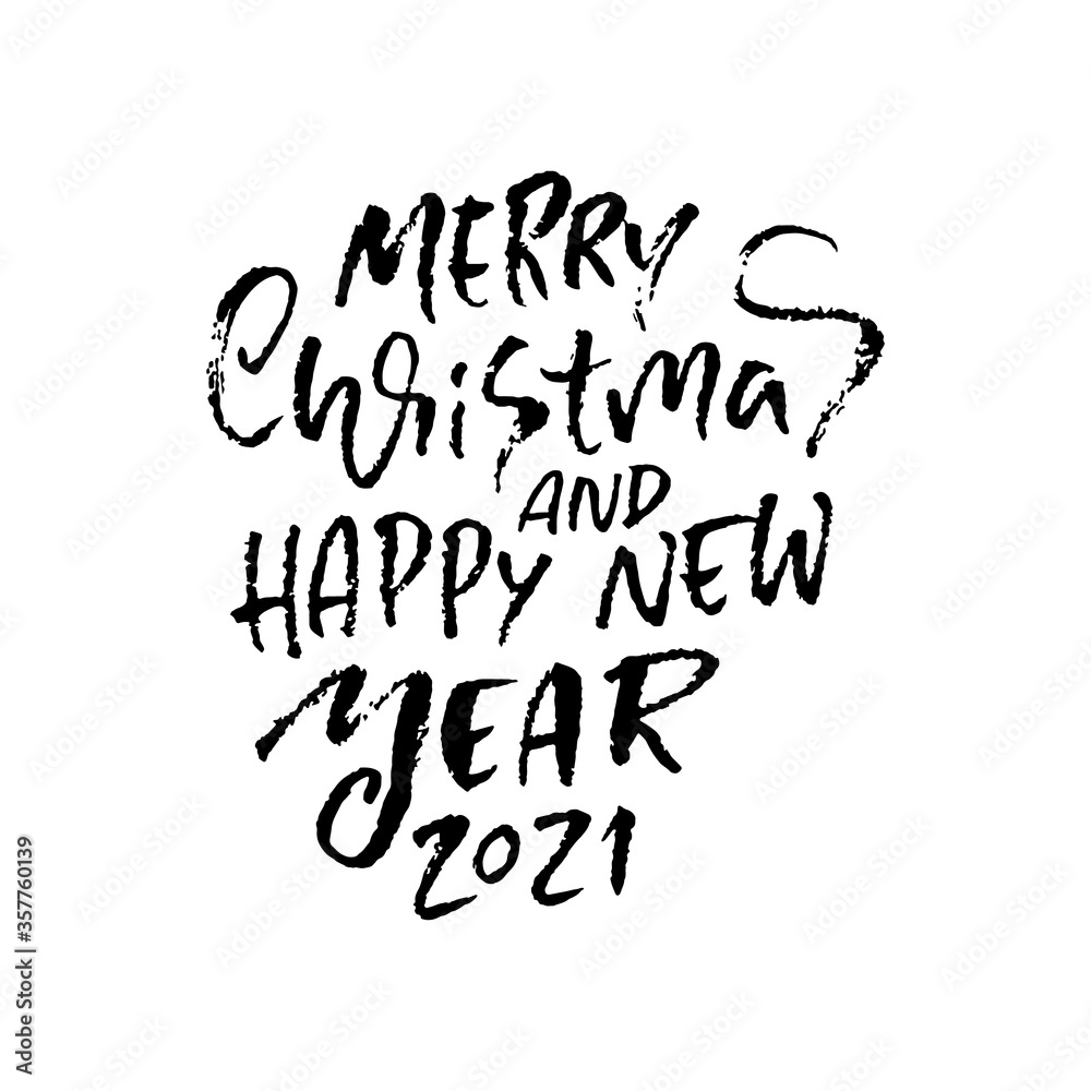 Hand drawn phrase Merry Christmas and Happy New Year. Modern dry brush lettering design. Vector typography vector illustration.