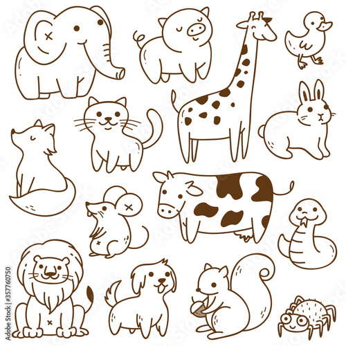 Set of animals doodle isolated on white background