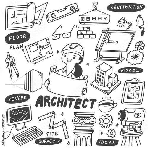 Set of Architect Equipment Doodles