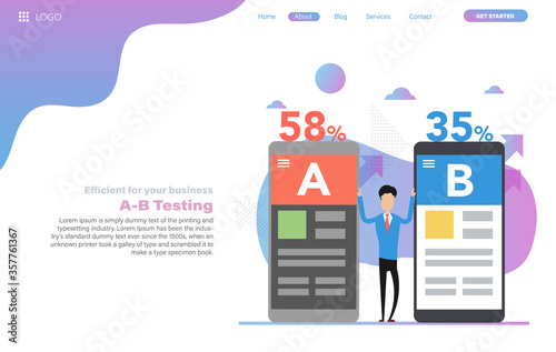 Vector web header template of A-B split testing of two mobile app