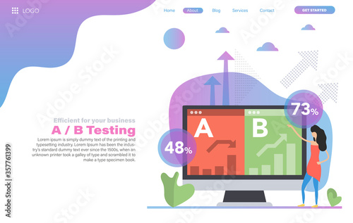 Vector web header template of A B Split Testing with woman