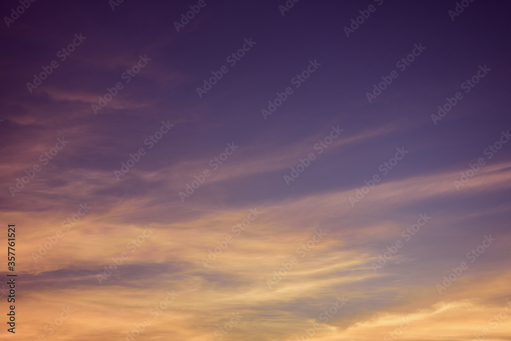 Emotional colorful sky before twilight. Changes in natural atmospheric sky make magical nature phenomenons in every day life. Sky and cloud environmental image for background and wallpaper.