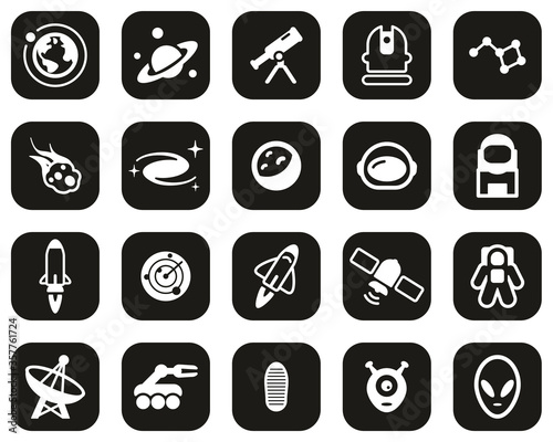 Space Or Space Mission Icons White On Black Flat Design Set Big