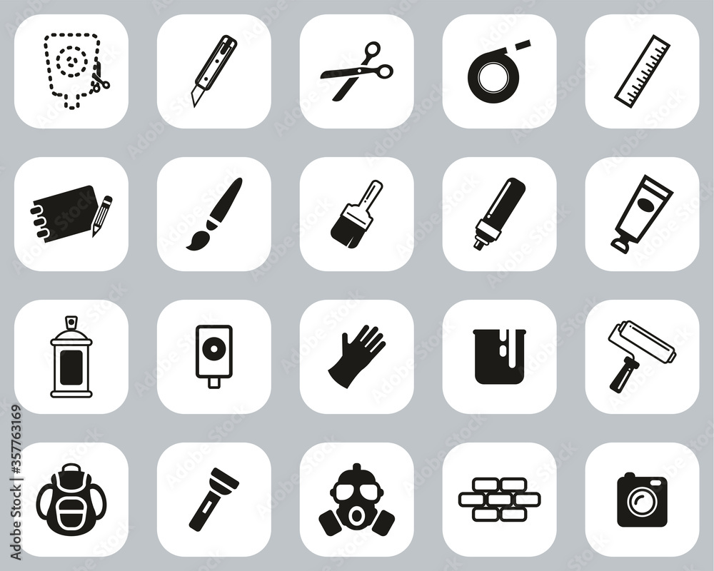 Stencil & Street Art Icons Black & White Flat Design Set Big Stencil & Street Art Icons Black & White Flat Design Set Big