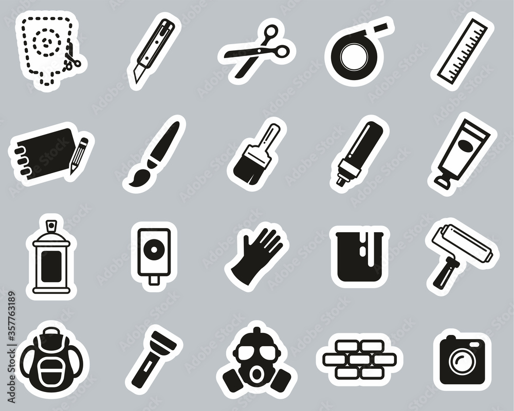 Stencil & Street Art Icons Black & White Sticker Set Big Stock Vector ...