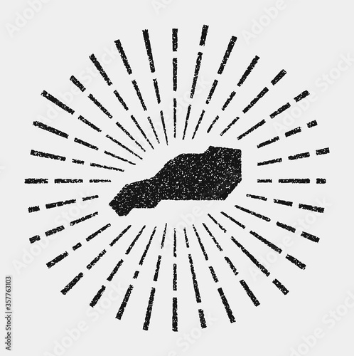 Vintage map of Little Stirrup Cay. Grunge sunburst around the island. Black Little Stirrup Cay shape with sun rays on white background. Vector illustration.