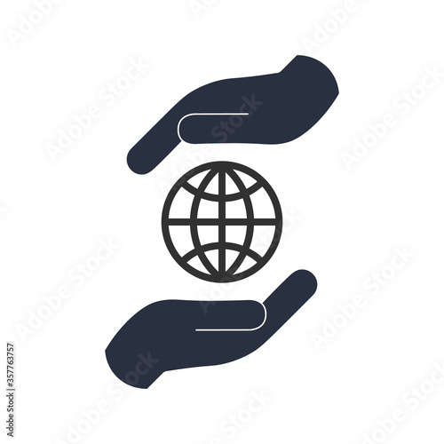 hands holding globe icon, e...