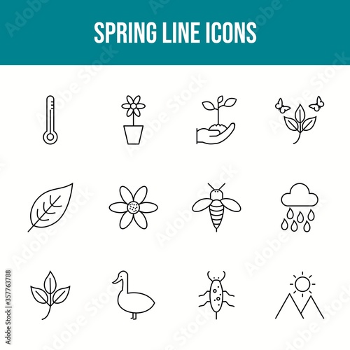 Unique spring vector line icon set photo