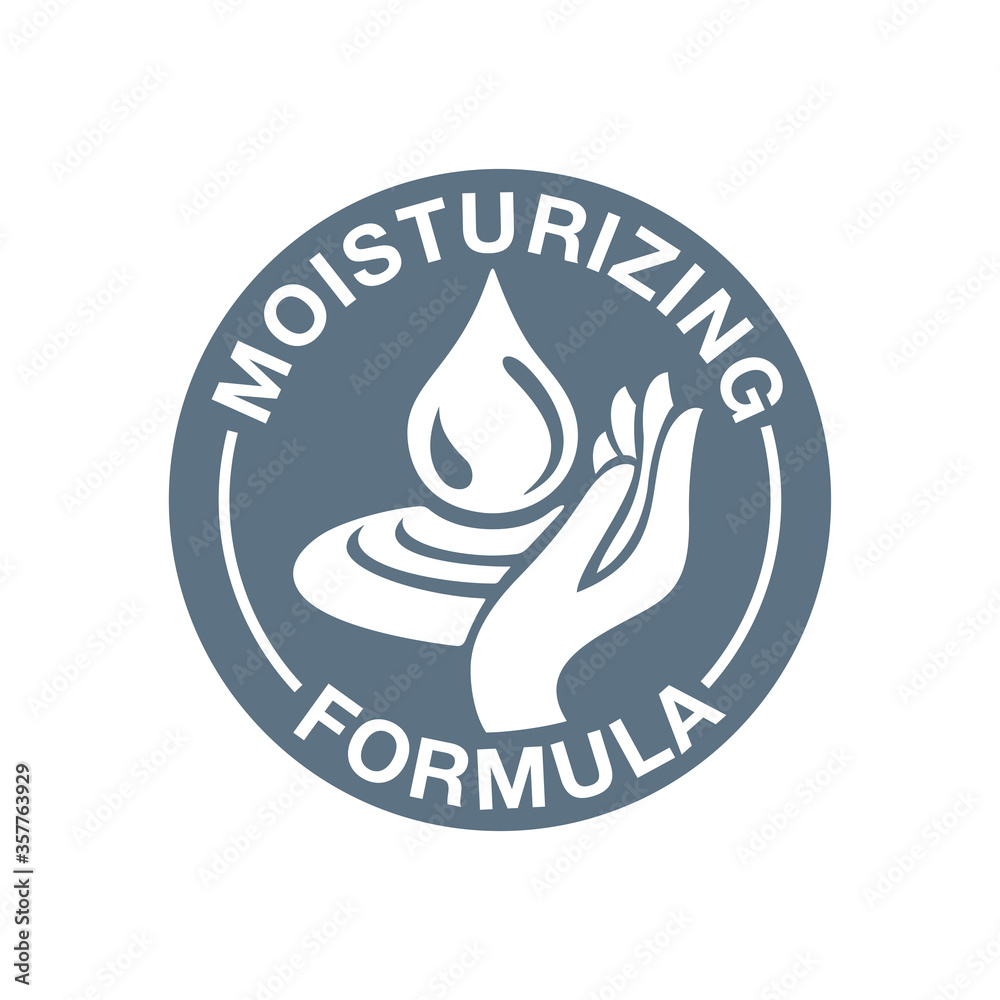 Skin moisturizing formula icon - emblem for anti-age and anti wrickles cosmetics marking - water drop locked inside molecular structure - vector skincare pictogram Skin moisturizing formula icon - emblem for anti-age and anti wrickles cosmetics marking - water drop locked inside molecular structure - vector skincare pictogram