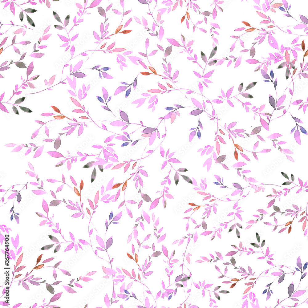 Watercolor seamless pattern with tropical leaf in Japanese style. Hand drawing for print, poster, background Watercolor seamless pattern with tropical leaf in Japanese style. Hand drawing for print, poster, background