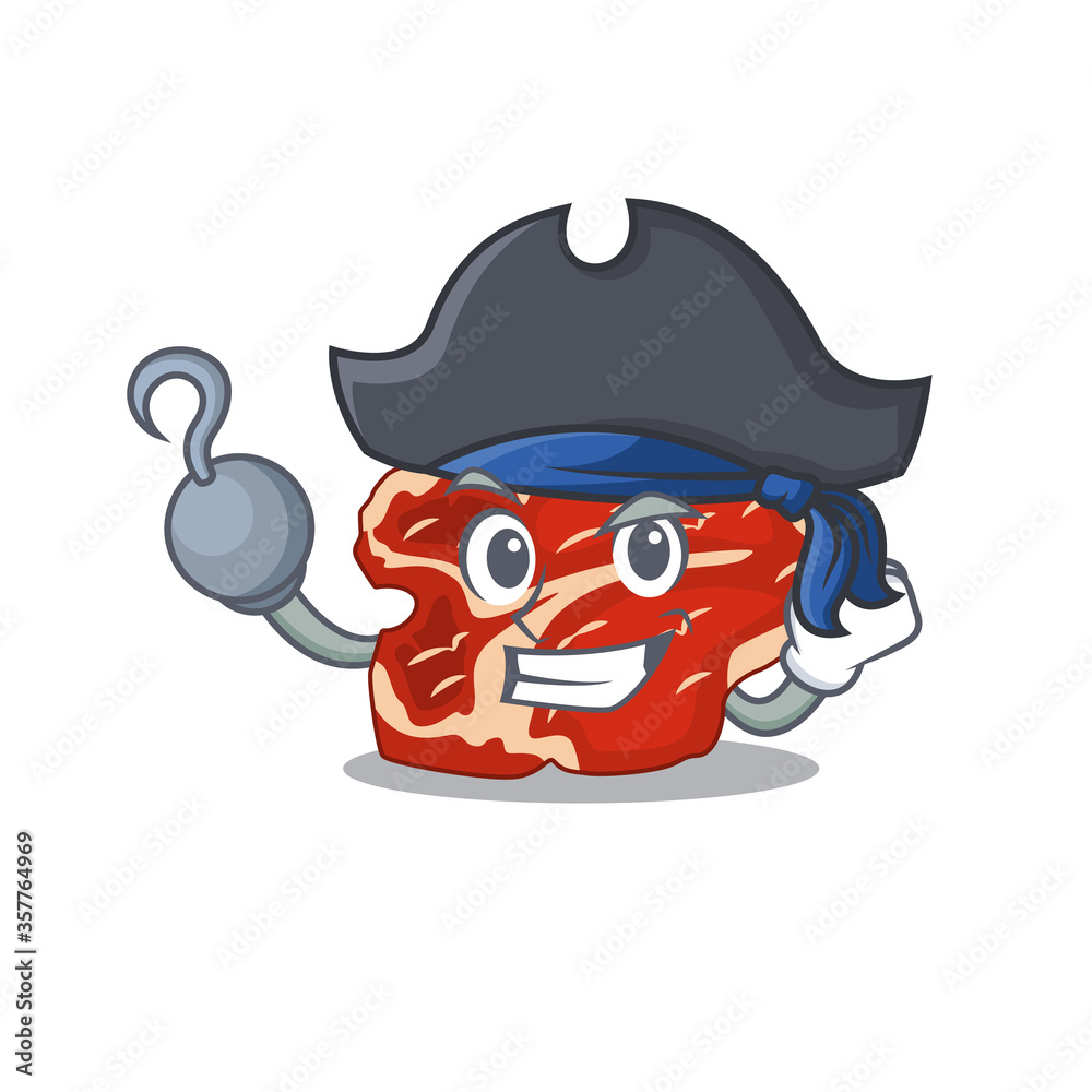 one hook hands Pirate character T-bone cartoon design