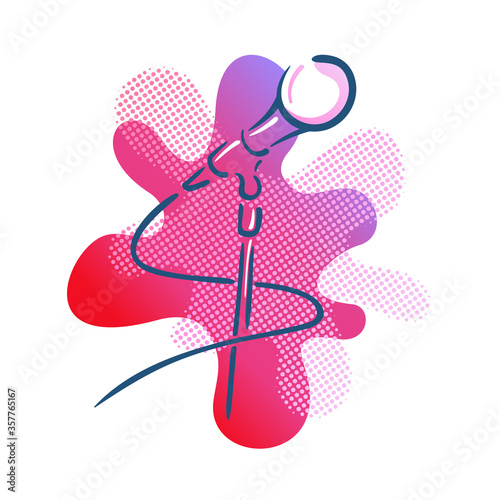 Karaoke party decoration - drawn microphone with bright abstract liquid elements on background - beautiful illustration