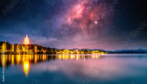 Landscape of Hangzhou West Lake under the stars