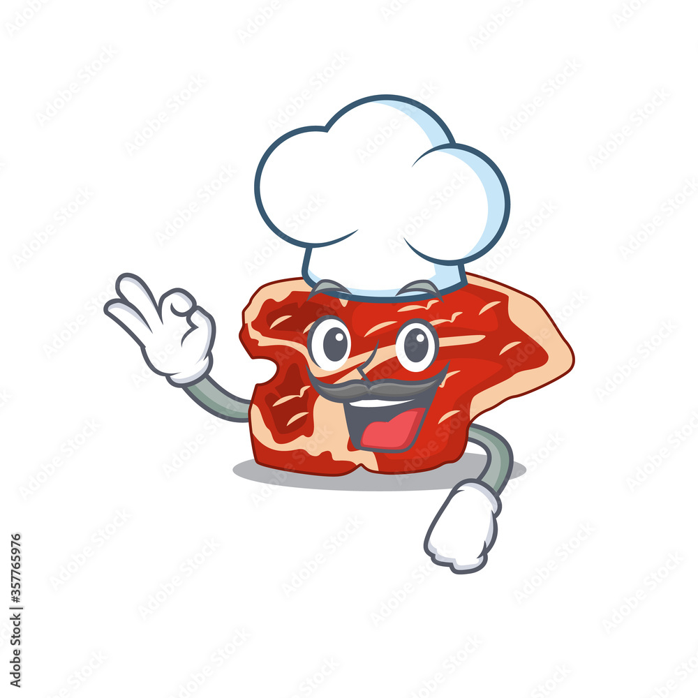 T-bone chef cartoon drawing style wearing iconic chef hat T-bone chef cartoon drawing style wearing iconic chef hat
