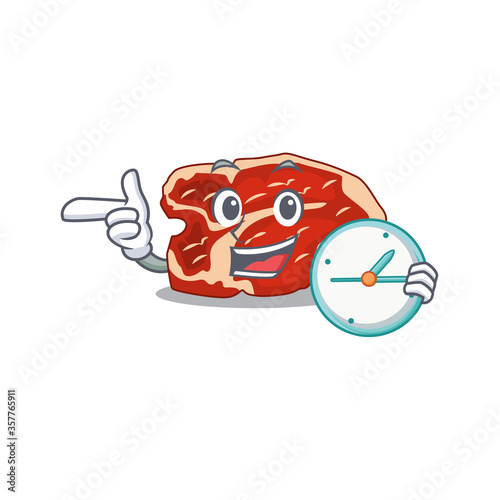 A picture of cheery T-bone holding a clock