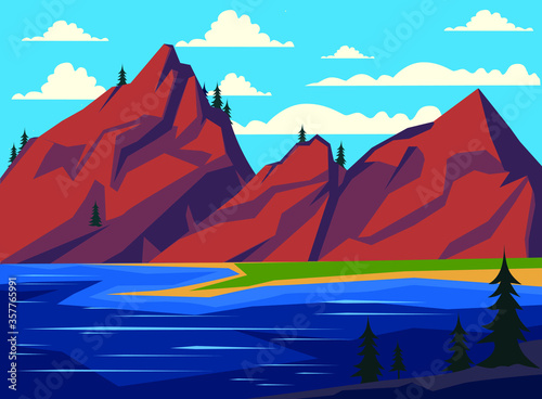 mountain landscape Bay vector illustration cartoon style