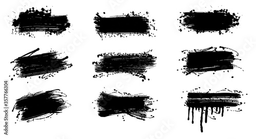 Beautiful Brush Strokes Collection. Background. Ink splashes. Blots of different shapes for frame, banner, label, text box, clipping masks or other art design. Vector illustration.