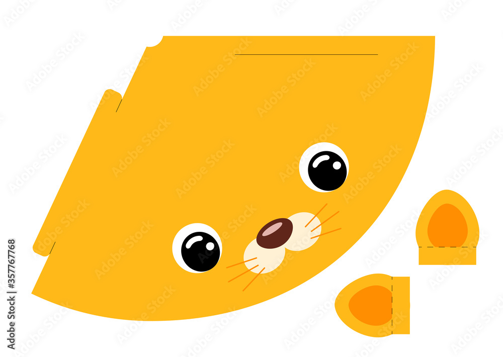 Printable mockup cap lion. Festive cone template for birthday, party, christmas, baby shower. Fun accessory for entertainment. Cardstock cap layout construction. Print and cut. Vector illustration. Printable mockup cap lion. Festive cone template for birthday, party, christmas, baby shower. Fun accessory for entertainment. Cardstock cap layout construction. Print and cut. Vector illustration.