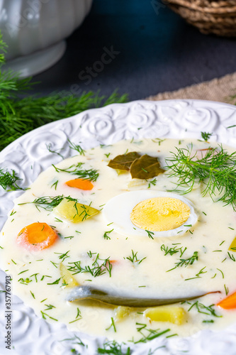 Dill soup with potato, fresh dill and egg