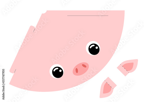 Printable mockup cap pig. Festive cone template for birthday, party, christmas, baby shower. Fun accessory for entertainment. Cardstock cap layout construction. Print and cut. Vector illustration.