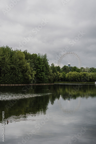 ferris wheel in Izmaylovsky park on a cloudy summer day