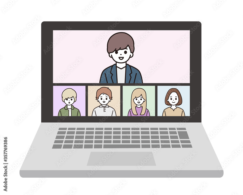 ノートパソコン ビデオ会議 Web会議 イラスト ノートパソコン ビデオ会議 Web会議 イラスト
