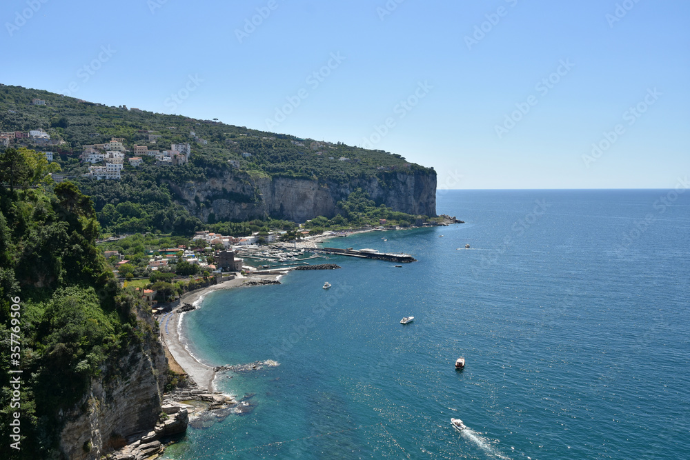 Panoramic view of the coast of Vico Equense in the province of Naples.