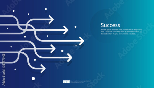 line arrow direction for vision, business growth, teamwork leader and success concept. blue background for presentation or web banner template. finance digital goal vector illustration