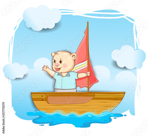 cute bear sailor on the boat cartoon hand drawn  cover design  wallpaper  children book  vector cartoon illustration
