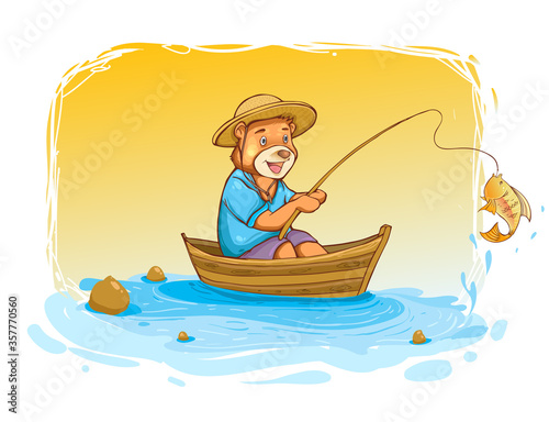 cute bear fisher, cover design, wallpaper, children book, vector cartoon illustration