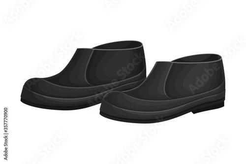 Pair of Black Rubber Boots or Galosh for Walking Outside in Rainy Weather Vector Illustration