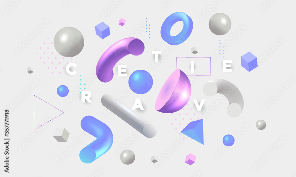 Modern minimal design with realistic 3d render objects. Creative Art trend poster. Vector illustration