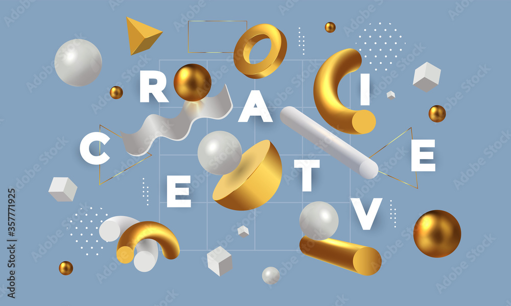 Modern minimal design with realistic 3d render objects. Creative Art trend poster. Vector illustration