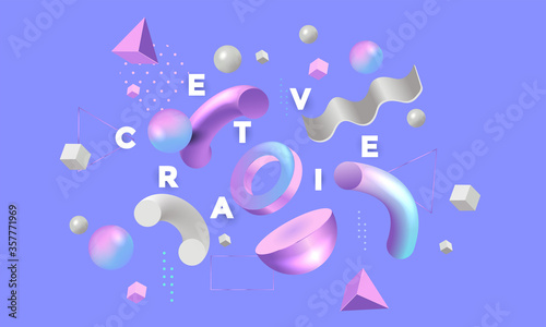 Modern minimal design with realistic 3d render objects. Creative Art trend poster. Vector illustration