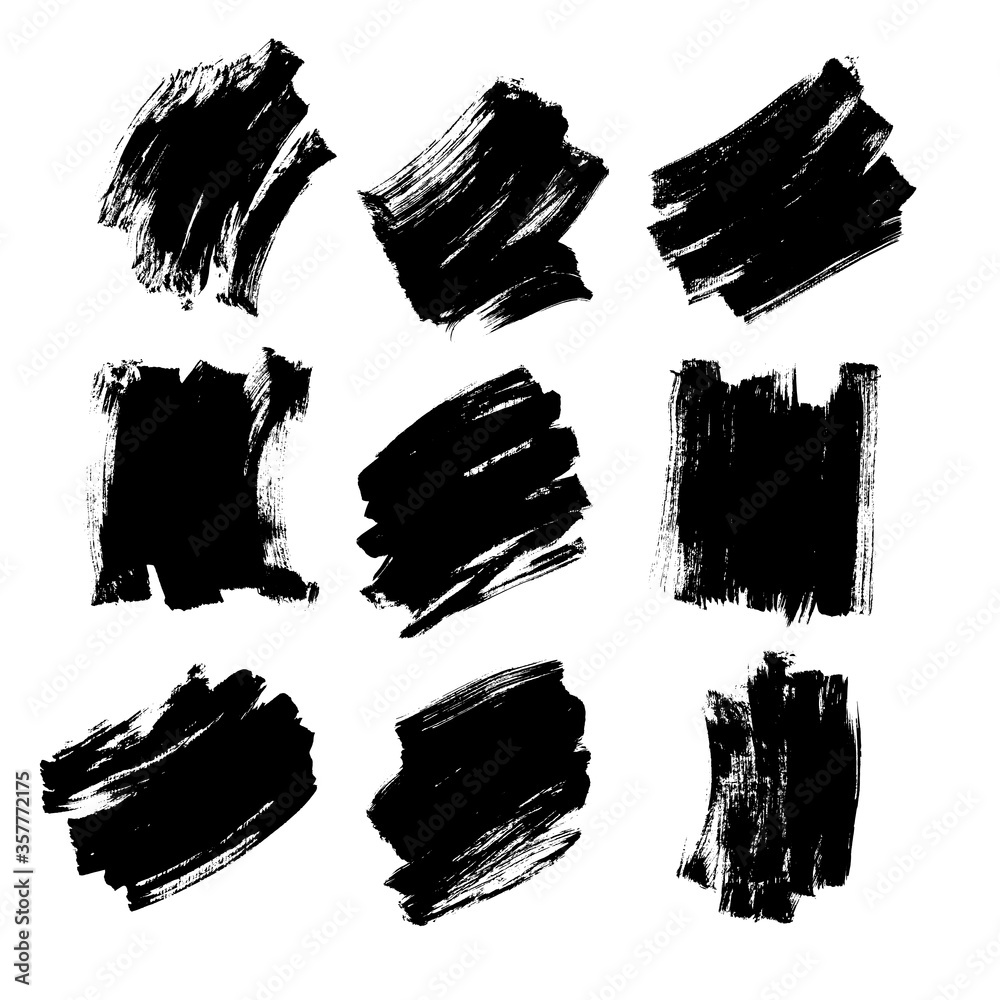 Set black brush strokes ink collection vector template background