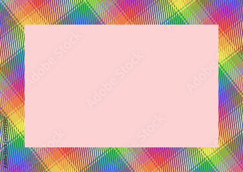 card frame for diploma, certificate, invitation rainbow colors tartan fabric texture pattern for lgbt editable vector illustration, size horizontal A4	