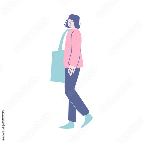 Young smiling woman with bag standing in queue © greenpicstudio