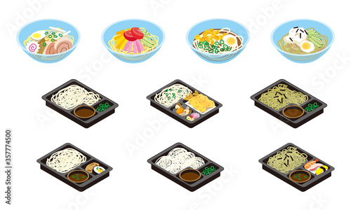 冷たい麺のお弁当イラストセット