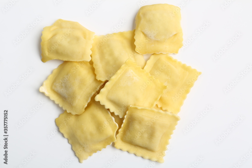 Ravioli on white background. Top view. Ravioli on white background. Top view.
