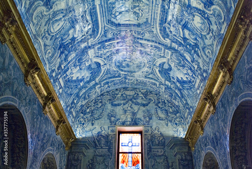 azulejos in the interior of the Church of Sao Lourenço in Almancil, Algarve, portugal