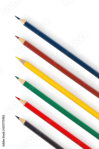 Color pencil with copy space isolated on whtie background