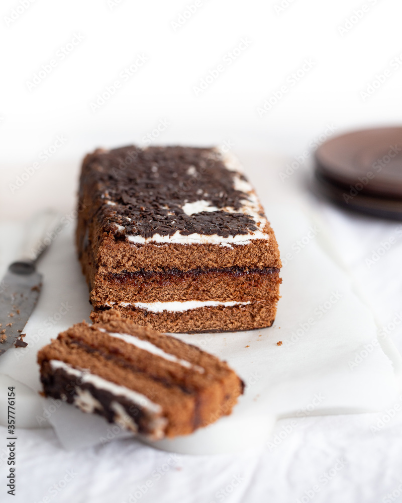 Delicious Chocolate Layer Cake on white background Delicious Chocolate Layer Cake on white background
