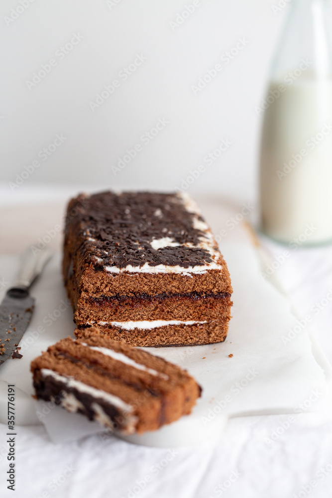 Delicious Chocolate Layer Cake on white background Delicious Chocolate Layer Cake on white background
