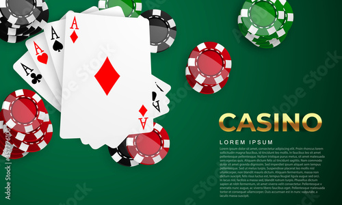 Playing card. Winning poker hand casino chips flying realistic tokens for gambling, cash for roulette or poker,