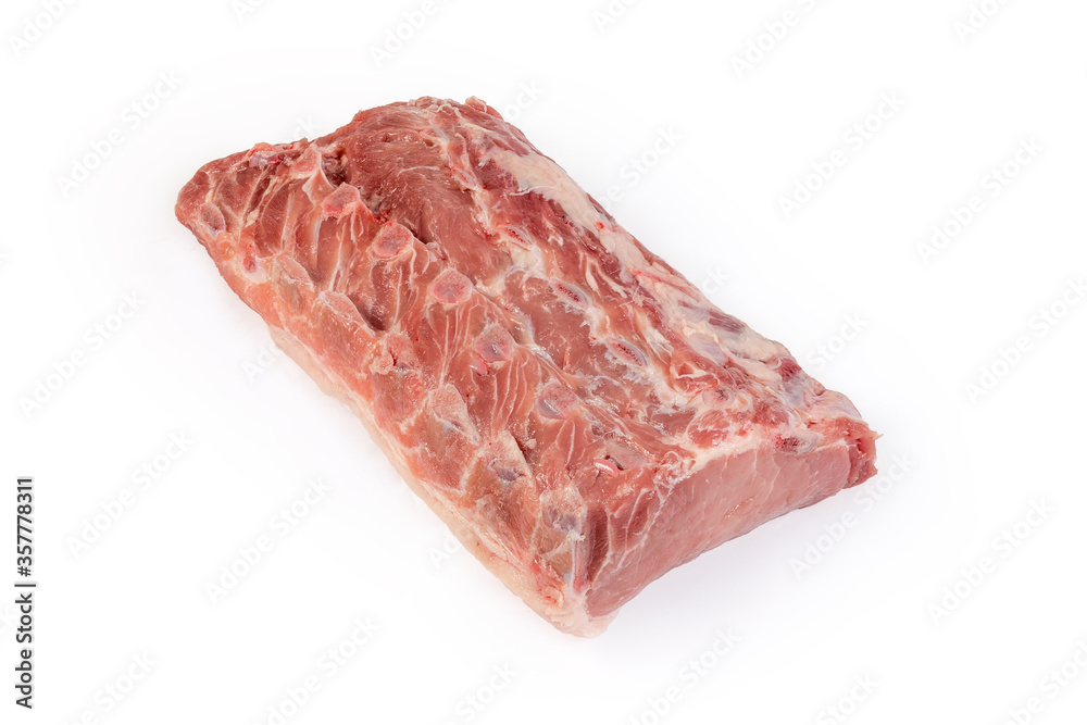 Piece of the uncooked pork loin with small ribs parts