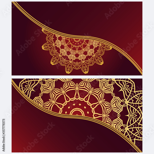 Vintage cards with Floral mandala pattern. Vector template. The front and rear side.
