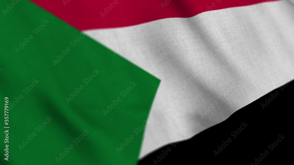Sudan national flag waving with fabric texture fluttering in wind in a ...