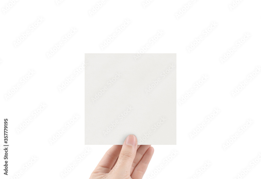 Fototapeta premium Square Textured Paper Mockup with Hand Stationery Sticker Greeting Card Mockup