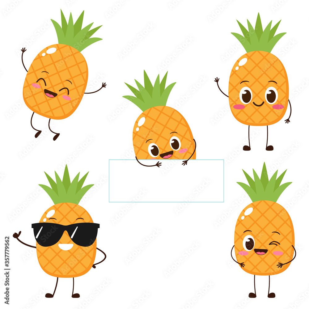 Cute happy cartoon pineapple character