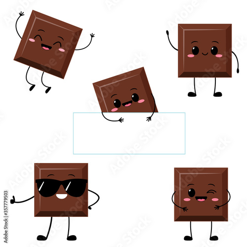 Cute chocolate bar character vector set